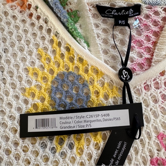 Charlie B Open Fishnet Crochet Multi-Color Daisy Hoodie Sweater-Small-Coquette - Picture 10 of 11